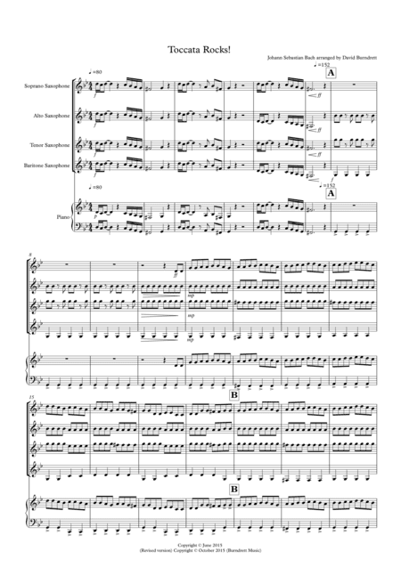 Toccata Rocks! for Saxophone Quartet (arr. David Burndrett)