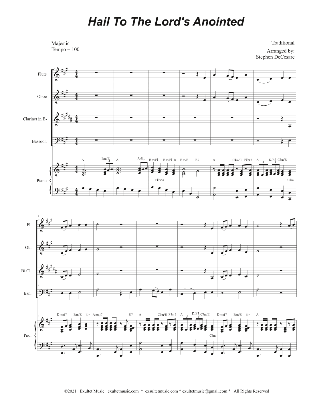 Hail To The Lord's Anointed (Woodwind Quartet with Piano accompaniment) (arr. Stephen DeCesare)