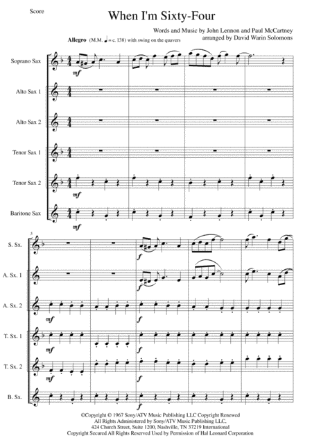 When I'm Sixty-Four (arr. David Warin Solomons)