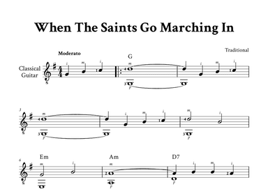 When The Saints Go Marching In - Fingerstyle Guitar (G Major, with Chords and Fingering) (arr. Yuri Noronha)