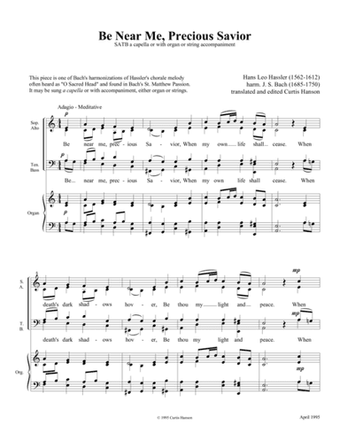 Be Near Me, Precious Savior (SATB) (arr. J. S. Bach / Curtis Hanson)