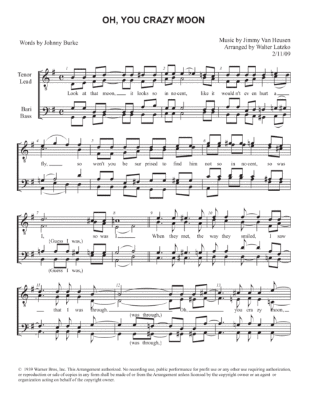 Oh, You Crazy Moon (arr. Walter Latzko)