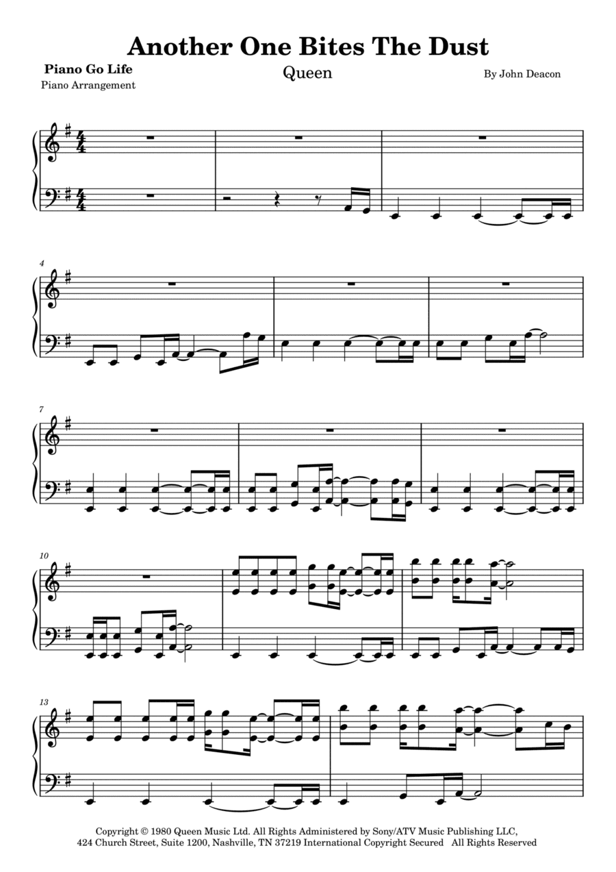 Another One Bites The Dust (arr. Piano Go Life)