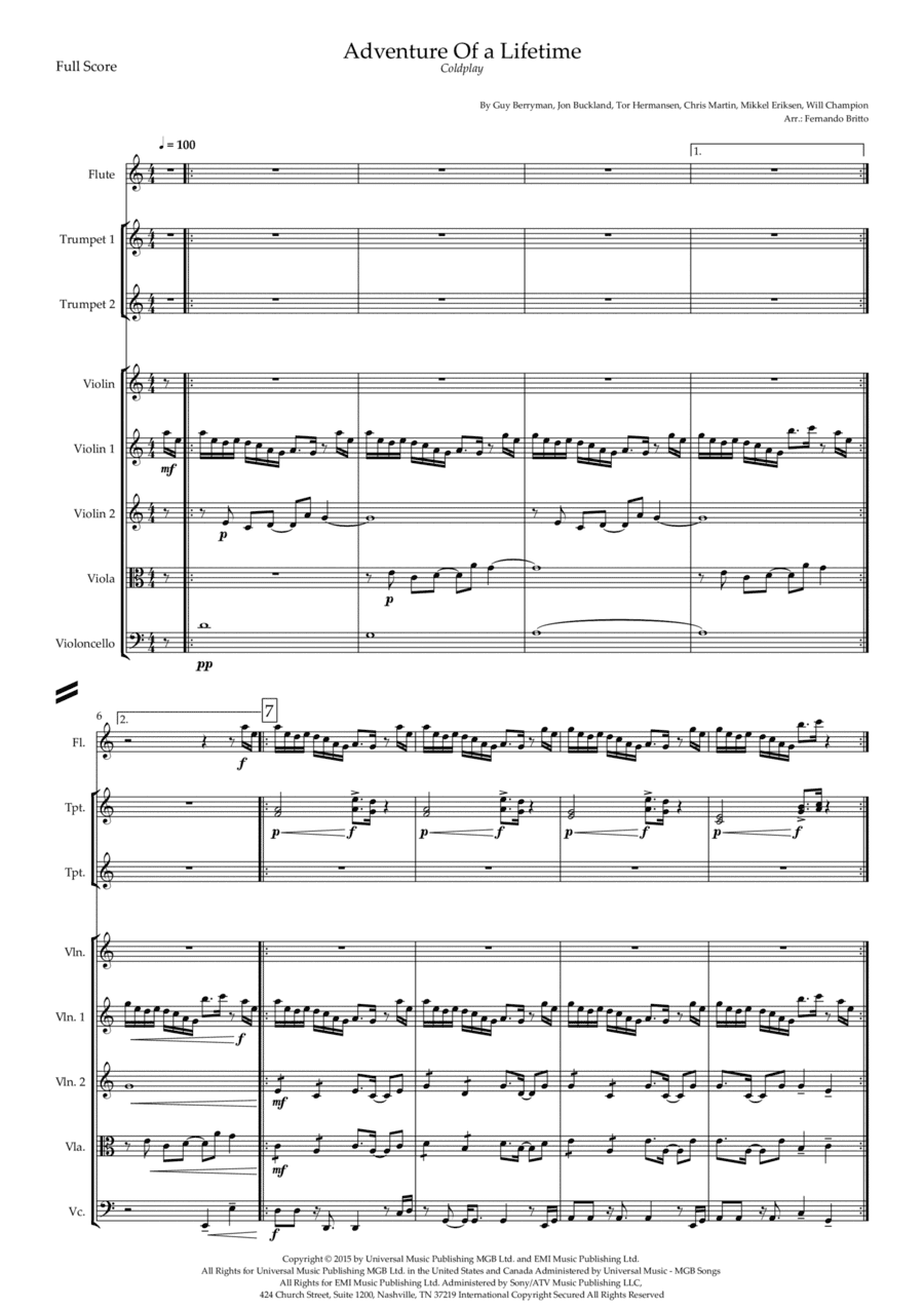 Adventure Of A Lifetime (arr. Fernando Britto)