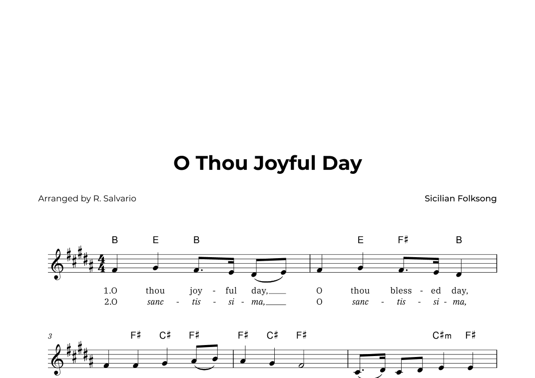 O Thou Joyful Day (Key of B Major) (arr. R. Salvario)