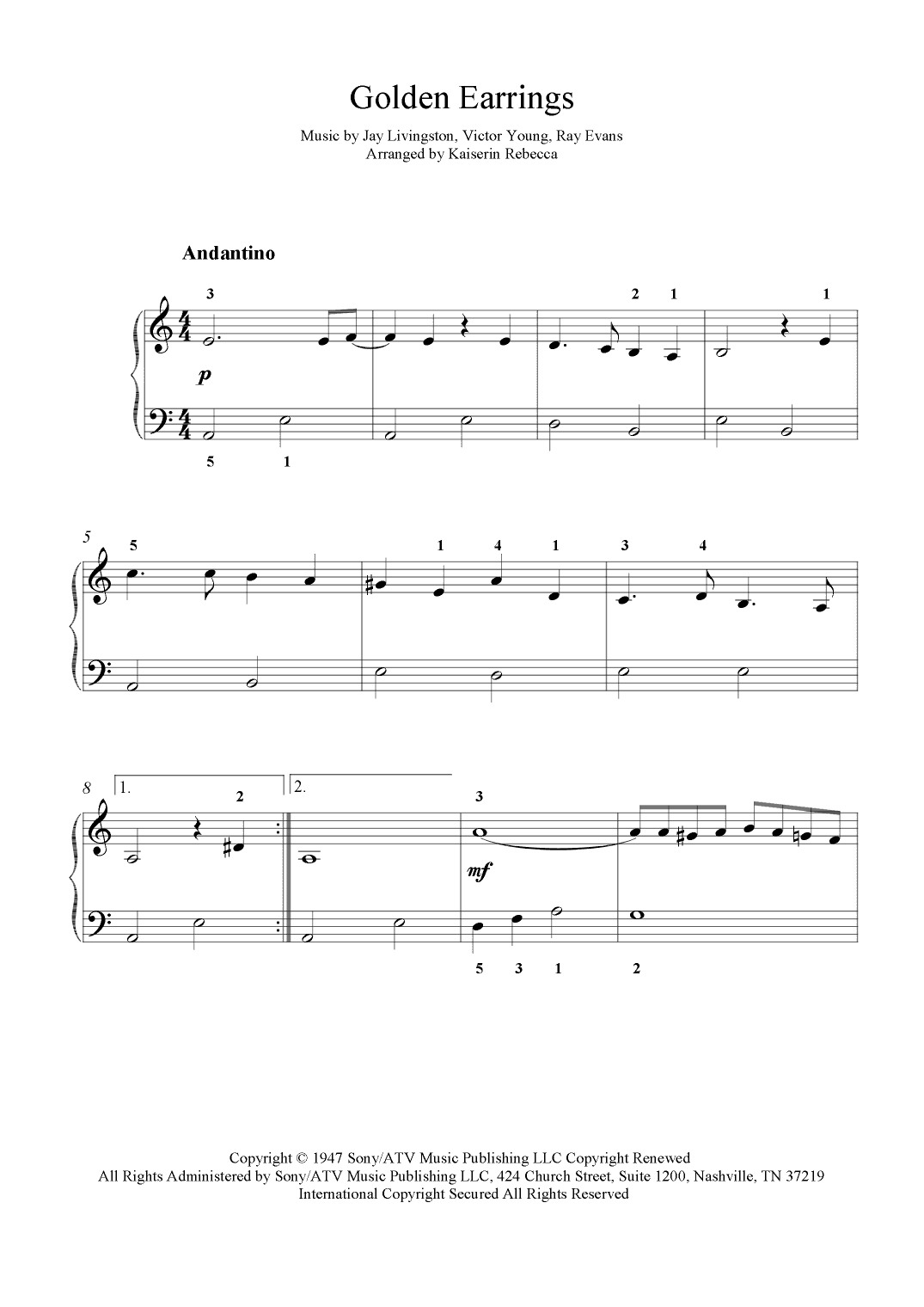 Golden Earrings (arr. Kaiserin Rebecca)