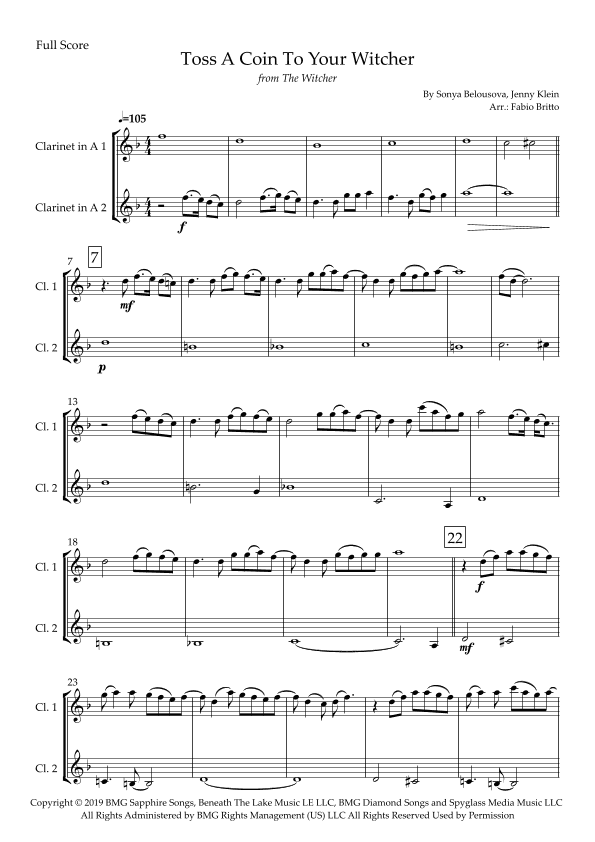 Toss A Coin To Your Witcher (arr. Fabio Britto)