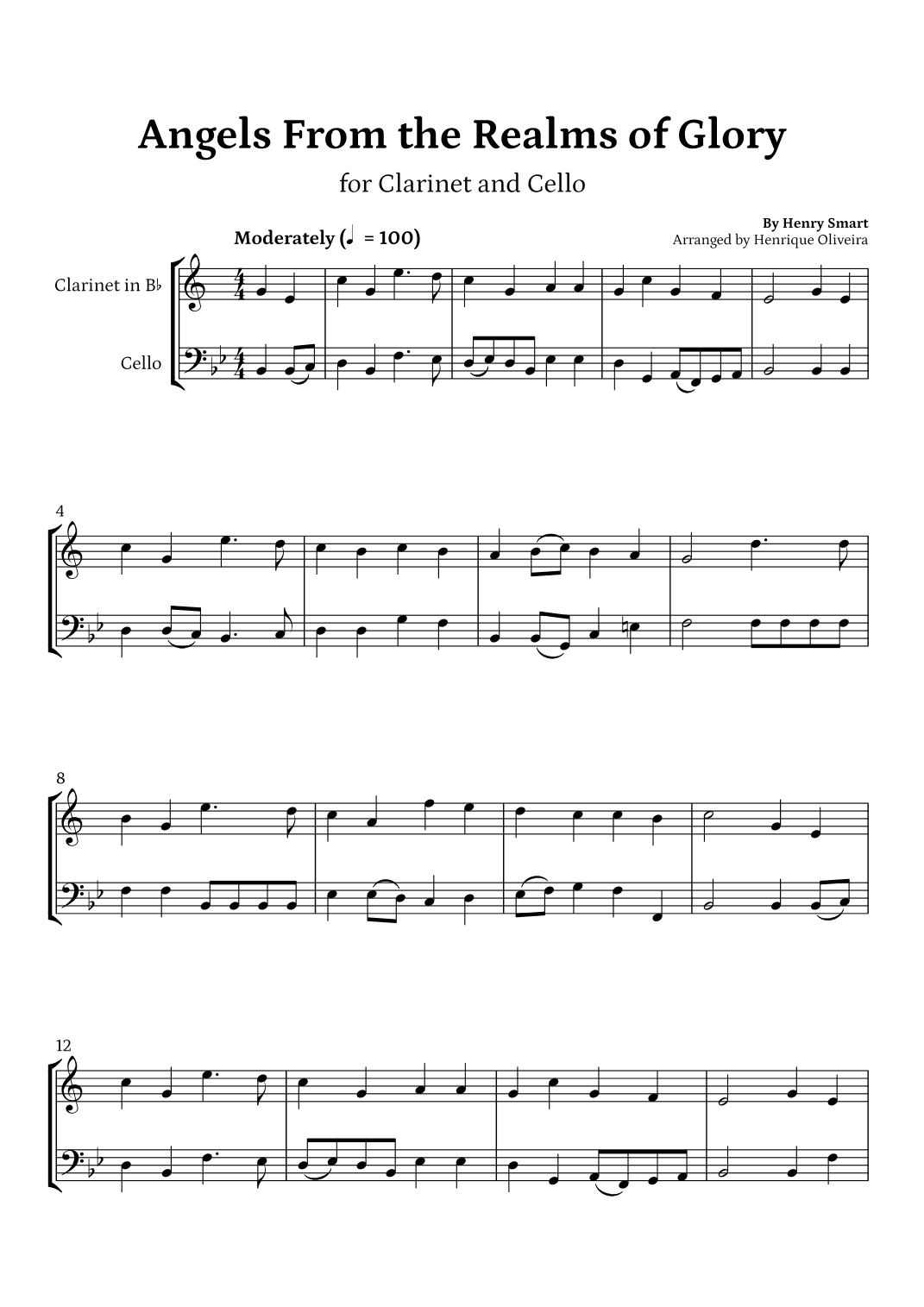 Angels from the Realms of Glory (Clarinet and Cello) - Christmas Carol (arr. Henrique Oliveira)