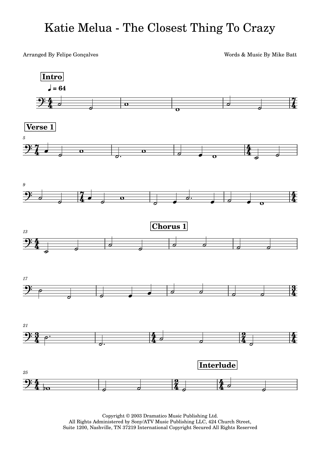 The Closest Thing To Crazy (arr. Felipe Gonçalves)