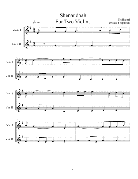 Shenandoah For Two Violins (arr. Neal Fitzpatrick)