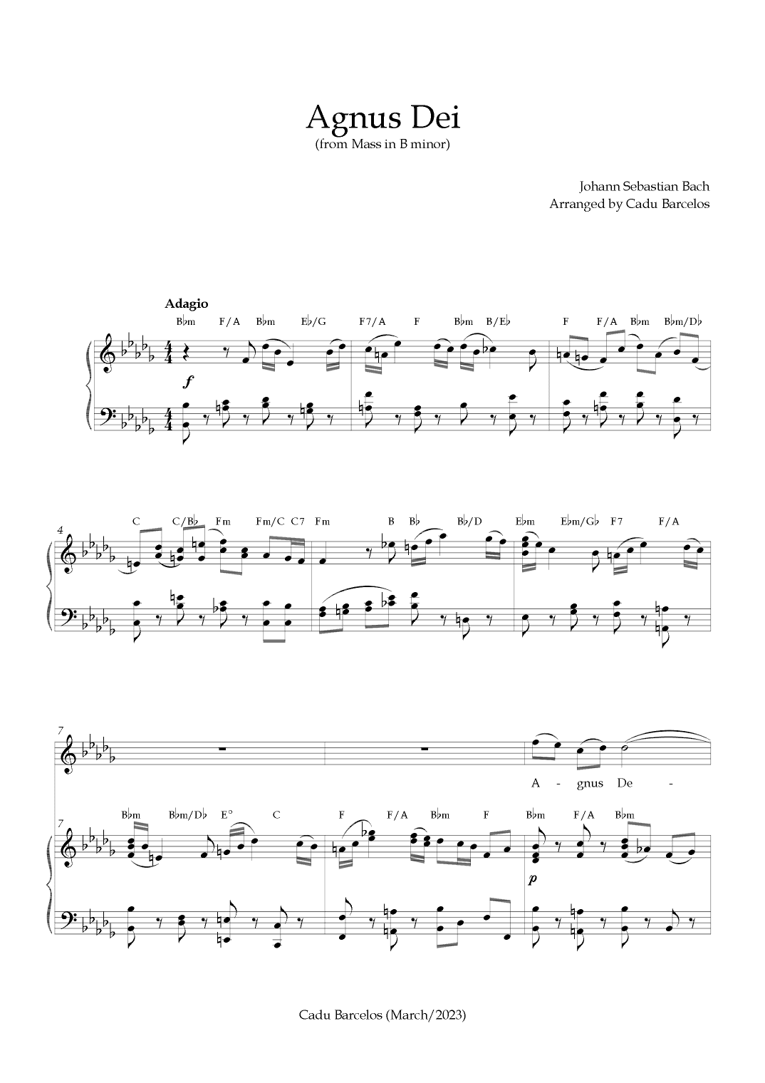 Agnus Dei - Mass B Minor BACH - Bb minor Chords (arr. Cadu Barcelos)