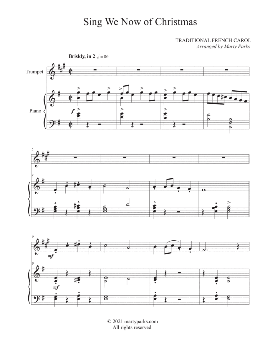Sing We Now of Christmas (Trumpet-Piano) (arr. Marty Parks)
