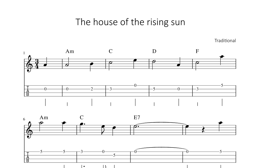 The House of the rising (arr. songbooks.info)