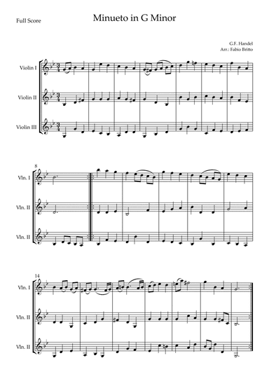Minueto in G Minor (G.F. Handel) for Violin Trio (arr. Fabio Britto)