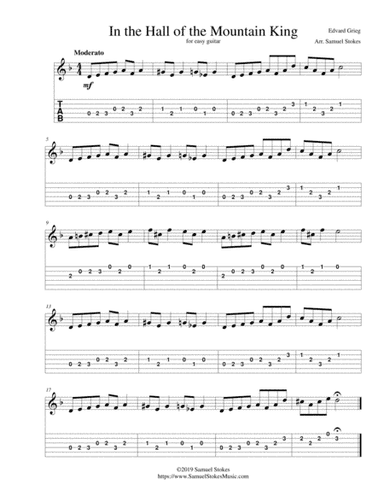 In the Hall of the Mountain King - for easy guitar with TAB (arr. Samuel Stokes)