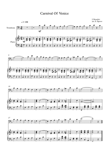 Carnival Of Venice, Julius Benedict, For Trombone & Piano (arr. Eugene Egorov)