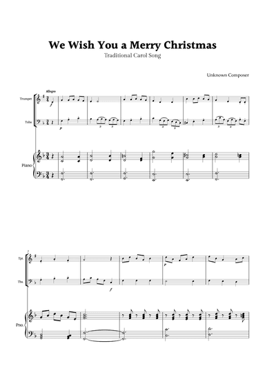 We Wish you a Merry Christmas for Trumpet and Tuba Duet with Piano (arr. Rika K.)