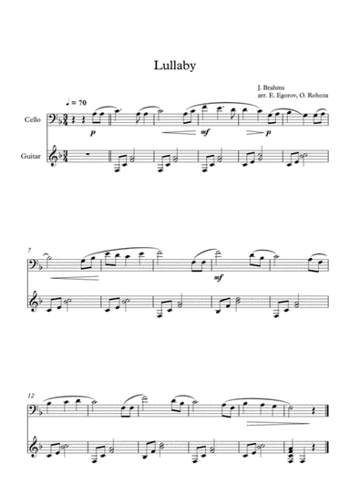 Lullaby, Johannes Brahms, For Cello & Guitar
