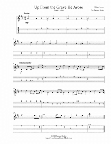 Up From the Grave He Arose (Low in the Grave He Lay) - for easy guitar with TAB (arr. Samuel Stokes)