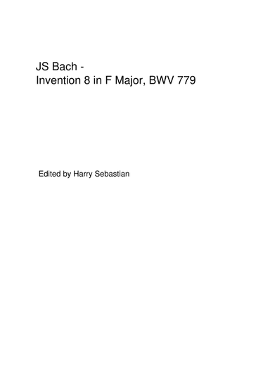 JS Bach- Invention 8 in F Major, BWV 779 (arr. Harry Sebastian)