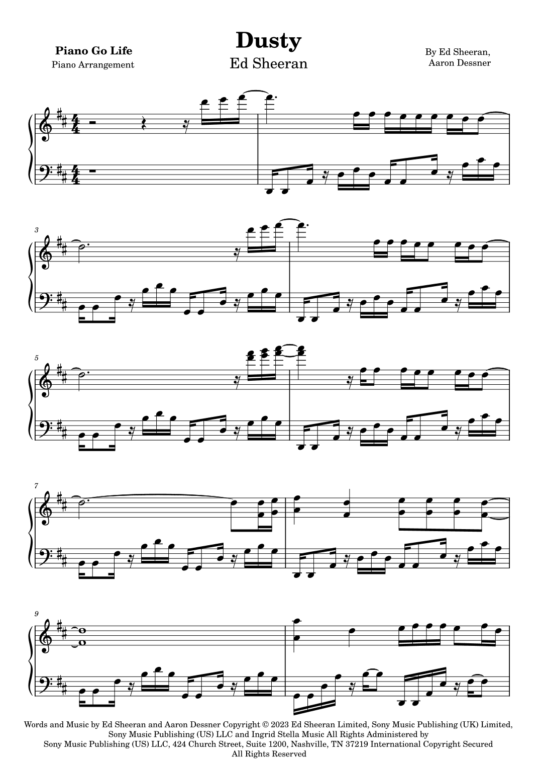 Dusty (arr. Piano Go Life)