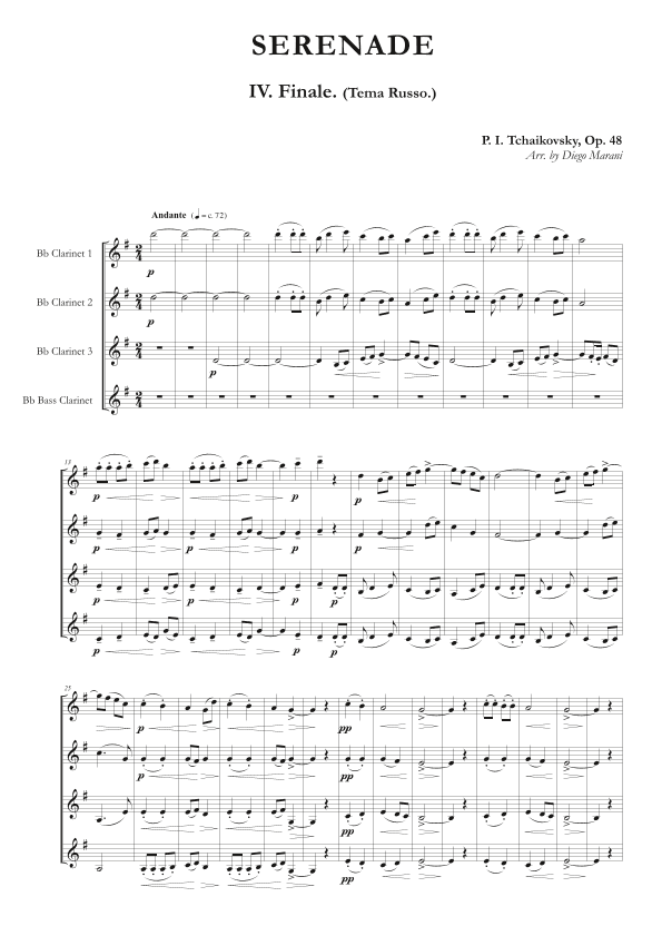 "Finale" from Serenade Op. 48 for Clarinet Quartet (arr. Diego Marani)