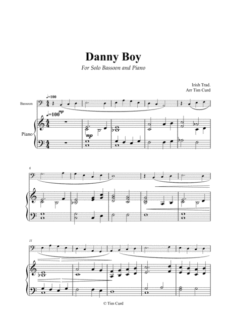 Danny Boy for Solo Bassoon and Piano (arr. Tim Curd)