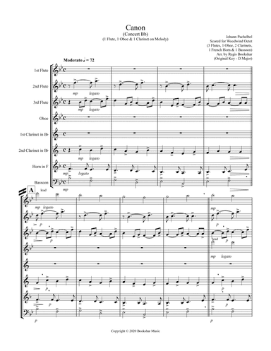 Canon (Pachelbel) (Bb) (Woodwind Octet - 3 Flute, 1 Oboe, 2 Clar, 1 Hrn, 1 Bassoon) (1 Flute, 1 Oboe (arr. Regis Bookshar)