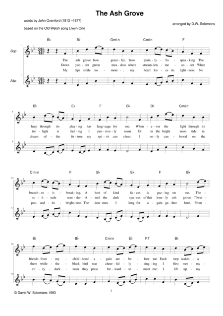 The Ash Grove for 2 voices and guitar chords (arr. David Warin Solomons)