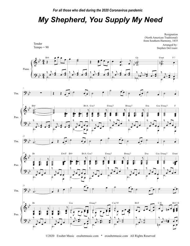 My Shepherd, You Supply My Need (for Trombone solo and Piano) (arr. Stephen DeCesare)