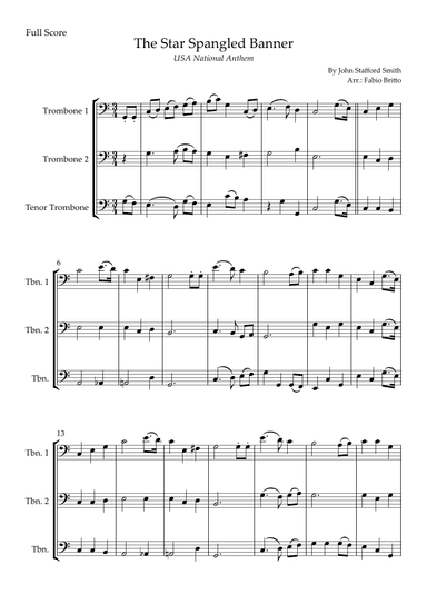 The Star Spangled Banner (USA National Anthem) for Trombone Trio (arr. Fabio Britto)