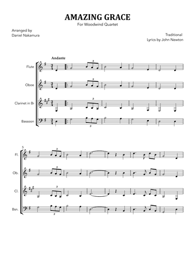 Amazing Grace (for Woodwind Quartet) (arr. Daniel Nakamura)