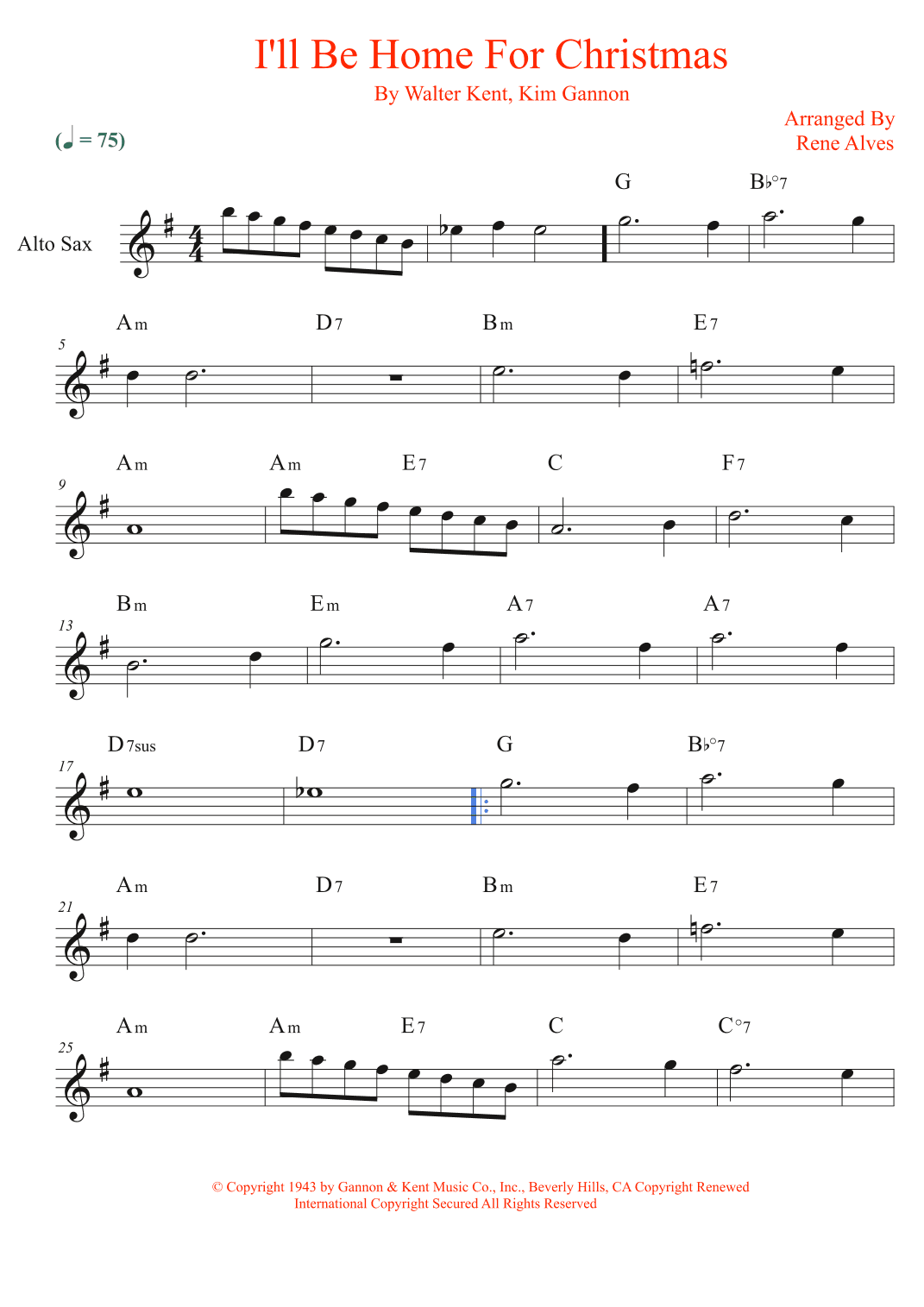 I'll Be Home For Christmas (arr. Rene Alves)