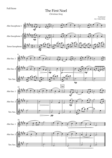 The First Noel (Christmas Song) for Saxophone Trio (arr. Fabio Britto)