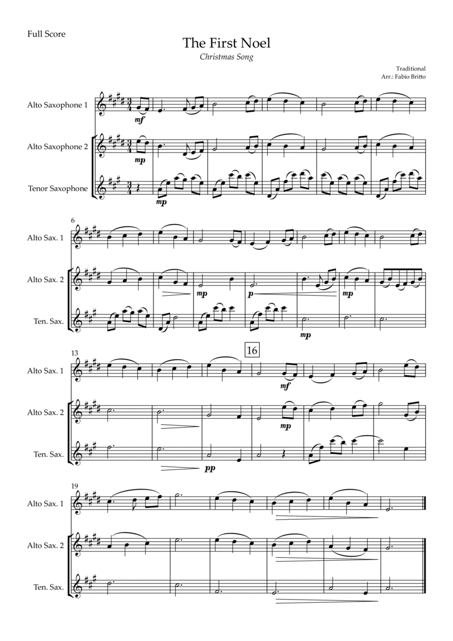 The First Noel (Christmas Song) for Saxophone Trio (arr. Fabio Britto)