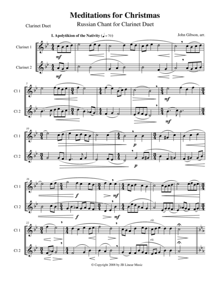 Meditations for Christmas, Russian Chant for Clarinet Duet (arr. John Gibson)