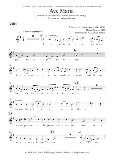 Ave Maria, in E minor, for voice and string orchestra - Parts only (arr. Marcelo Jardim)
