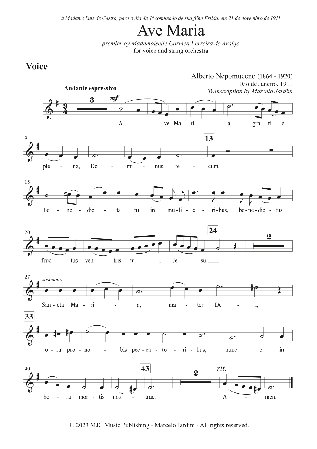 Ave Maria, in E minor, for voice and string orchestra - Parts only (arr. Marcelo Jardim)