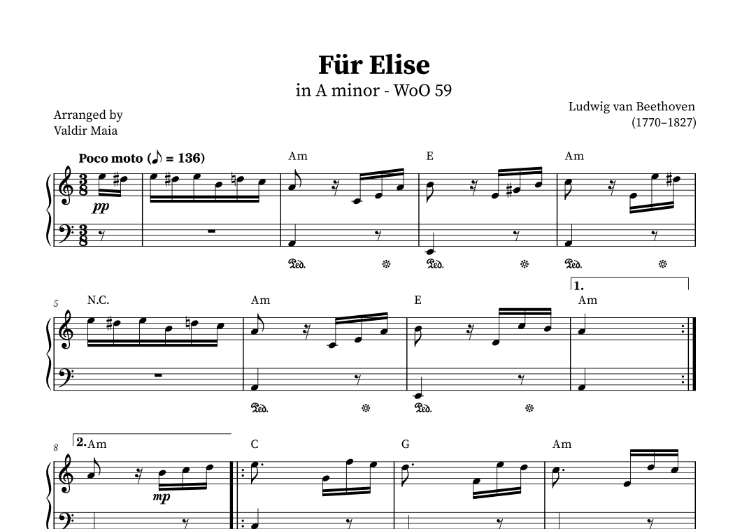 Fur Elise (+CHORDS) (arr. Valdir Maia)