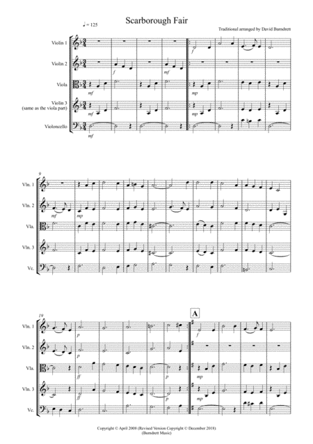 Scarborough Fair for String Quartet (arr. David Burndrett)