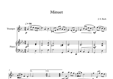 Minuet (In D Minor) - Johann Sebastian Bach (Trumpet + Piano) (arr. Digital Book Music)