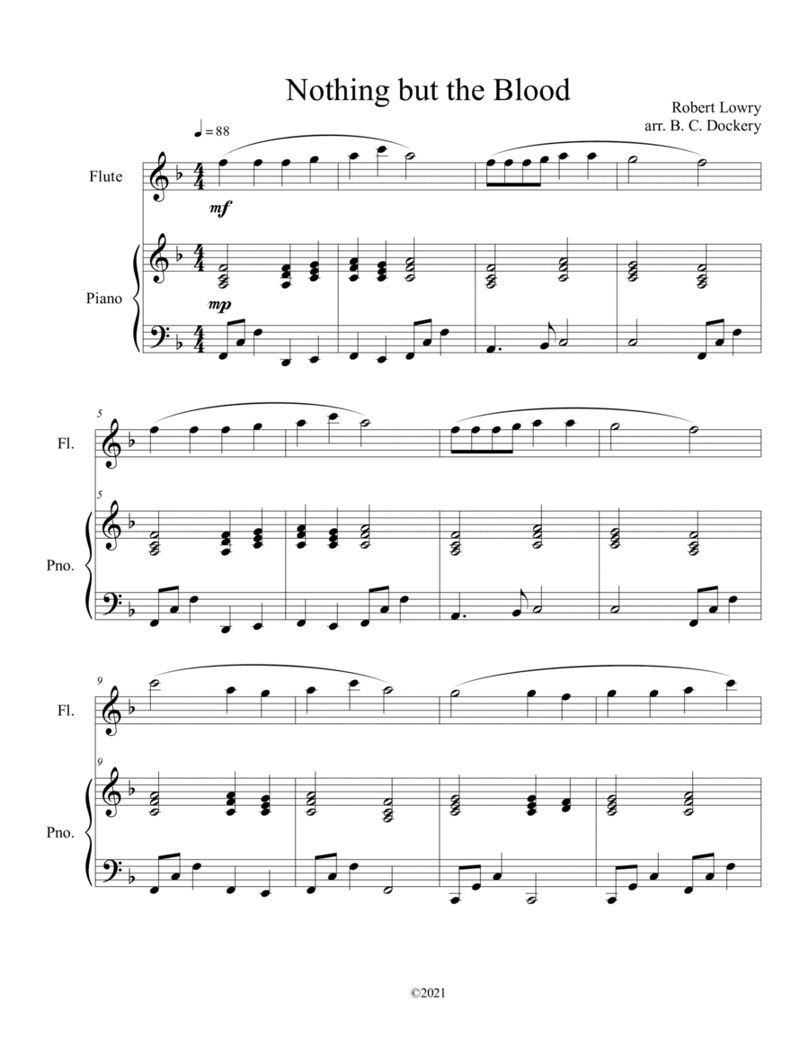 Nothing but the Blood (flute solo) with optional piano accompaniment (arr. B. C. Dockery)