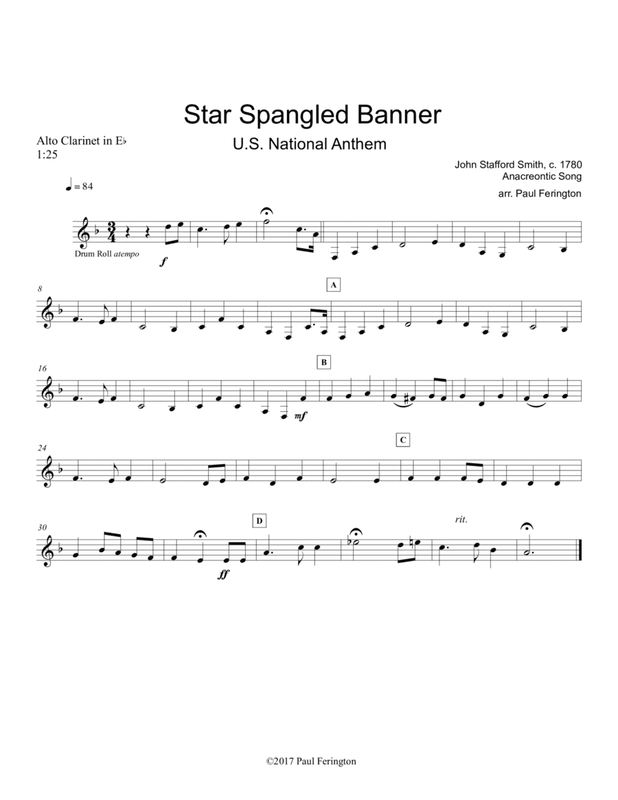 "Star Spangled Banner" / US National Anthem for Concert Band (arr. Paul Ferington)
