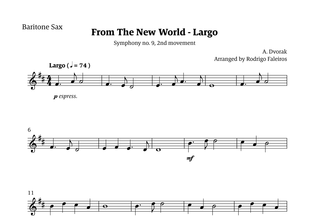 Largo (2nd movement of the Symphony no. 9 'From The New World') (arr. Rodrigo Faleiros)
