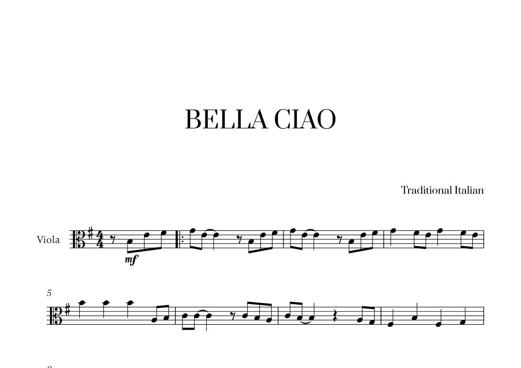 Bella Ciao for Viola Solo (arr. Cadenza Editions)