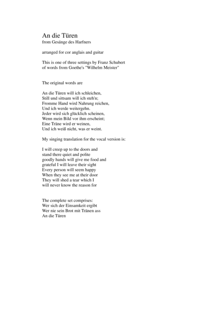 An die Türen (I will creep up to the doors) for cor anglais and guitar (arr. David Warin Solomons)