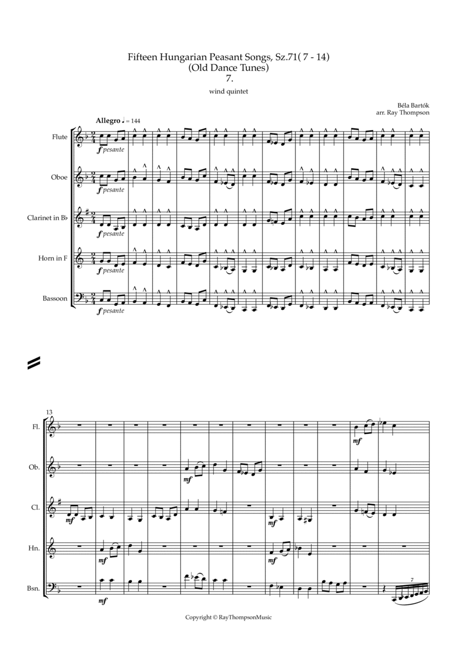 Bartók: Fifteen Hungarian Peasant Songs, Sz.71 (Nos. 7 - 14) - wind quintet (arr. Ray Thompson)