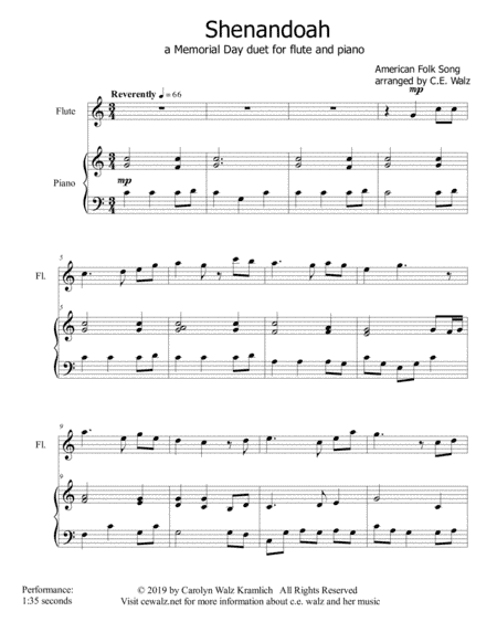 Shenandoah - a Memorial Day duet for flute and piano (arr. c.e. walz)