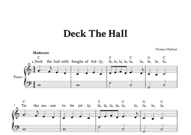Deck The Hall - Easy Piano in C (with Lyrics Above Staff) (arr. Yuri Noronha)