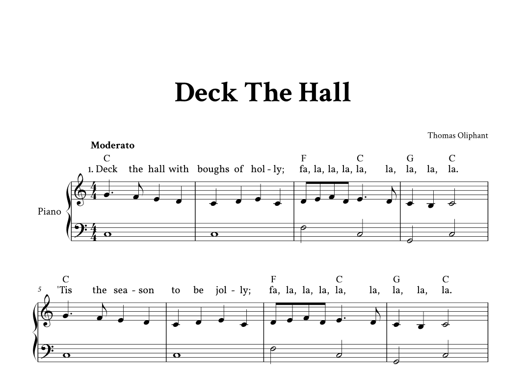 Deck The Hall - Easy Piano in C (with Lyrics Above Staff) (arr. Yuri Noronha)